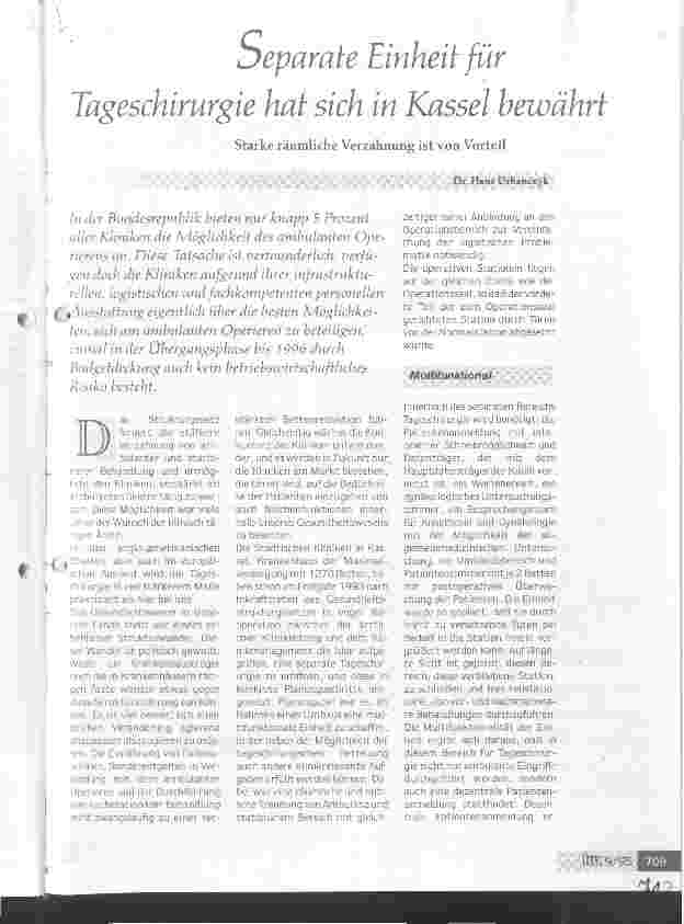 Vorschauseite 1: Separate Einheit für Tageschirurgie hat sich in Kassel bewährt Starke räumliche Verzahnung ist von Vorteil