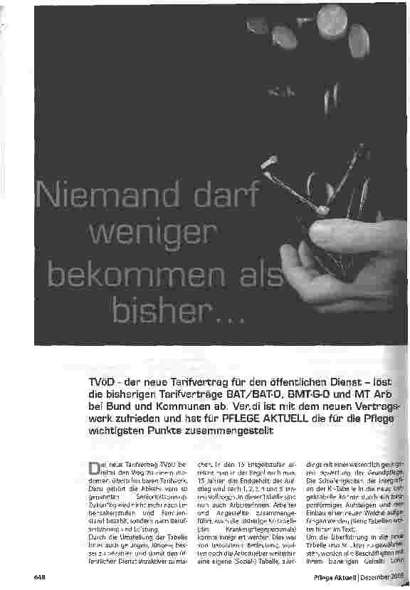 Vorschauseite 1: Niemand darf weniger bekommen als bisher. ..