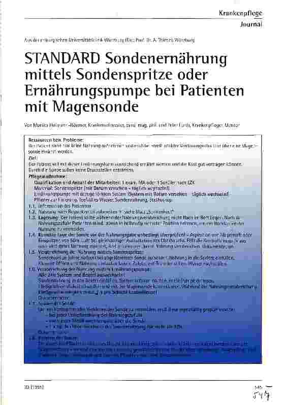Vorschauseite 1: Standard Sondenernährung mittels Sondenspritze oder Ernährungsspritze bei Patienten mit Magensonde