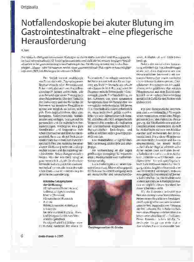 Vorschauseite 1: Notfallendoskopie bei akuter Blutung im Gastrointestinaltrakt - eine pflegerische Herausforderung