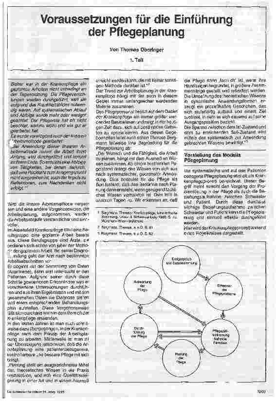 Vorschauseite 1: Voraussetzung für die Einführung der Pflegeplanung 1. Teil