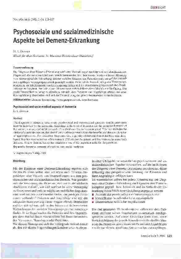 Vorschauseite 1: Psychosoziale und sozialmedizinische Aspekte bei Demenz-Erkrankung