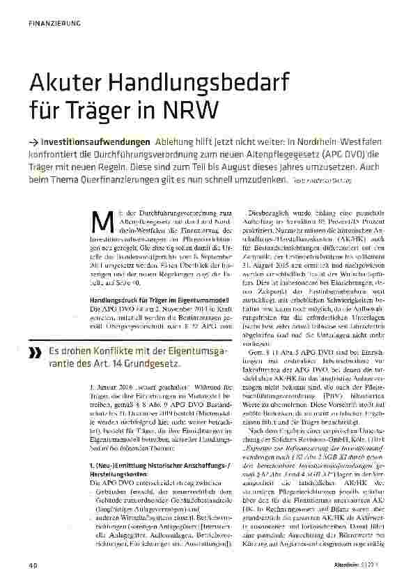 Vorschauseite 1: Akuter Handlungsbedarf für Träger in NRW