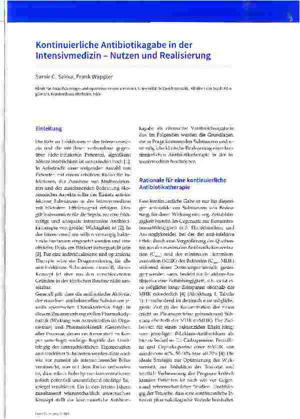 Vorschauseite 1: Kontinuierliche Antibiotikagabe in der Intensivmedizin - Nutzen und Realisierung