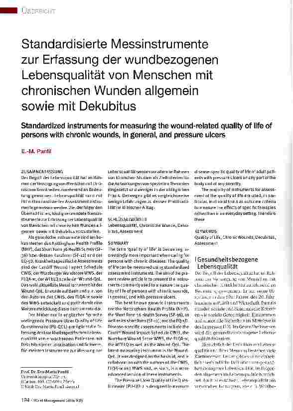Vorschauseite 1: Standardisierte Messinstrumente zur Erfassung der wundbezogenen Lebensqualität von Menschen mit chronischen Wunden allgemein sowie mit Dekubitus