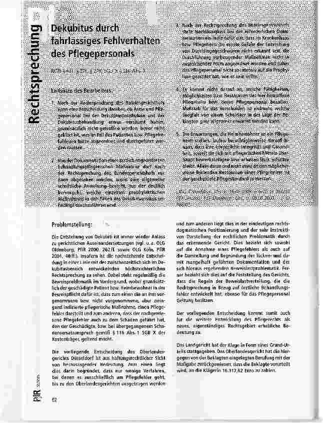 Vorschauseite 1: Dekubitus durch fahrlässiges Fehlverhalten des Pflegepersonals