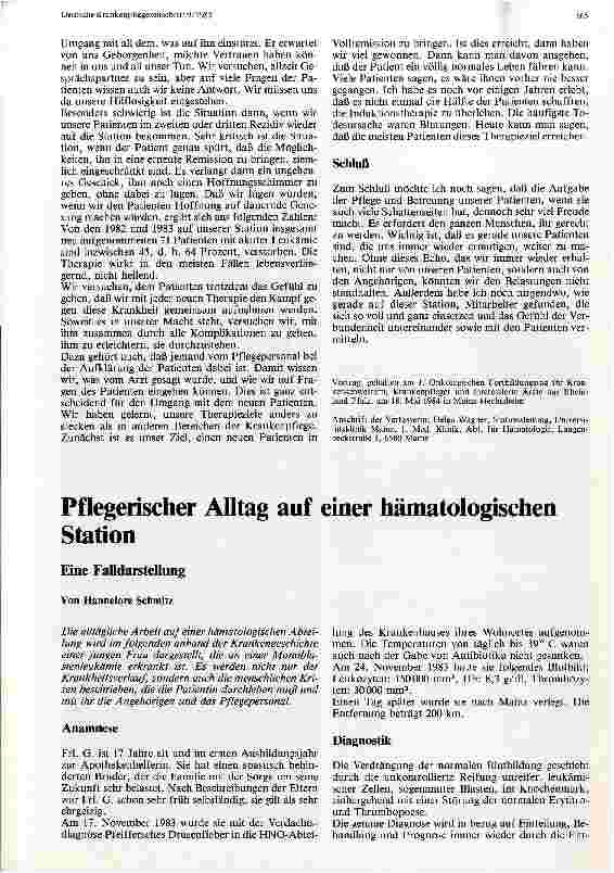 Vorschauseite 1: Pflegerischer Alltag auf einer hämatologischen Station Eine Falldarstellung