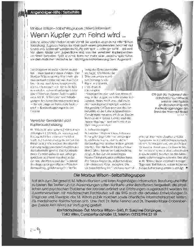 Vorschauseite 1: Wenn Kupfer zum Feind wird. .. Morbus Wilson-Selbsthilfegruppe (Wien) informiert