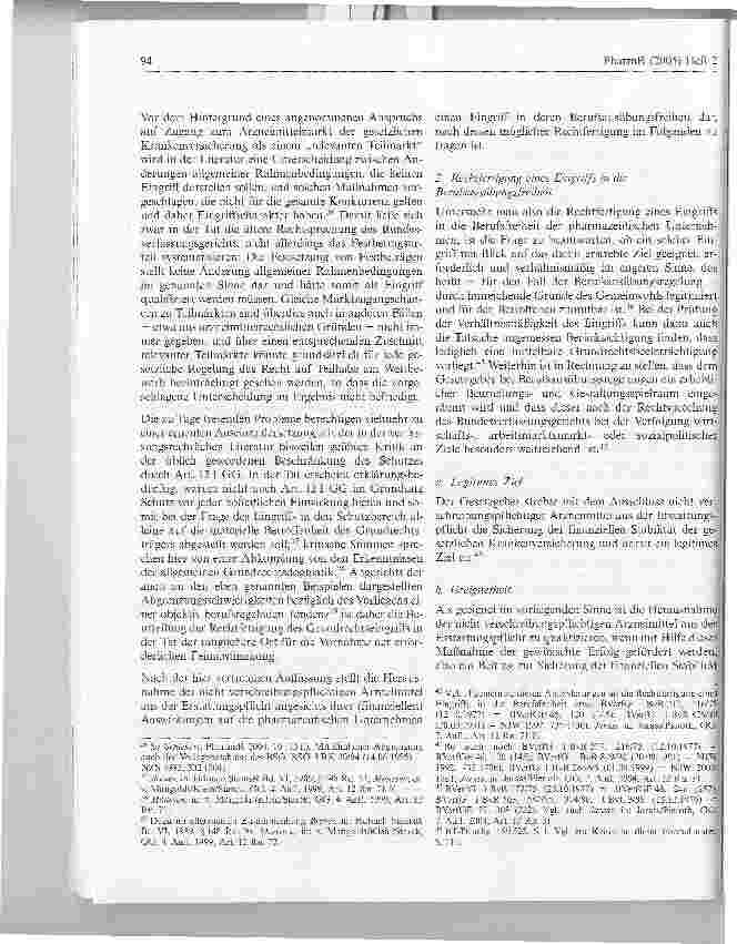 Vorschauseite 4: Verfassungsmäßigkeit des Ausschlusses nicht verschreibungspflichtigerArzneimittel aus der Erstattungspflicht durch dasGesundheitsmodernisierungsgesetz