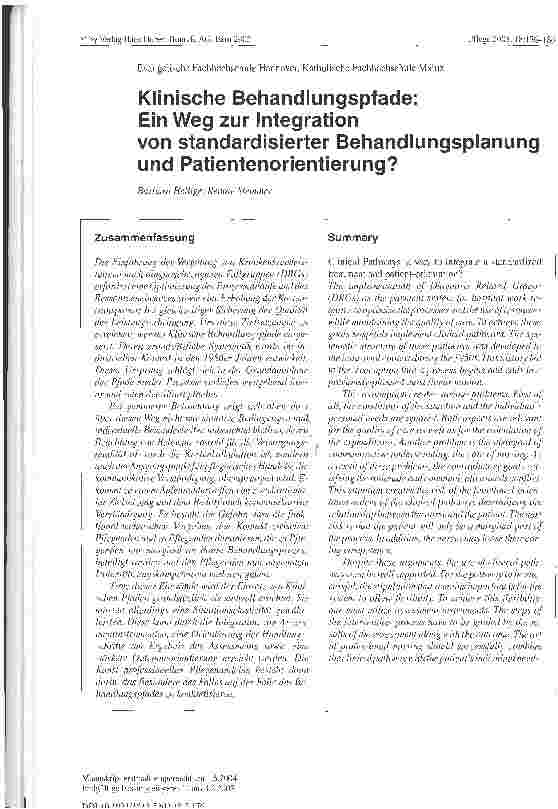 Vorschauseite 1: Klinische Behandlungspfade: Ein Weg zur Integrationvon standardisierter Behandlungsplanung und Patientenorientierung?