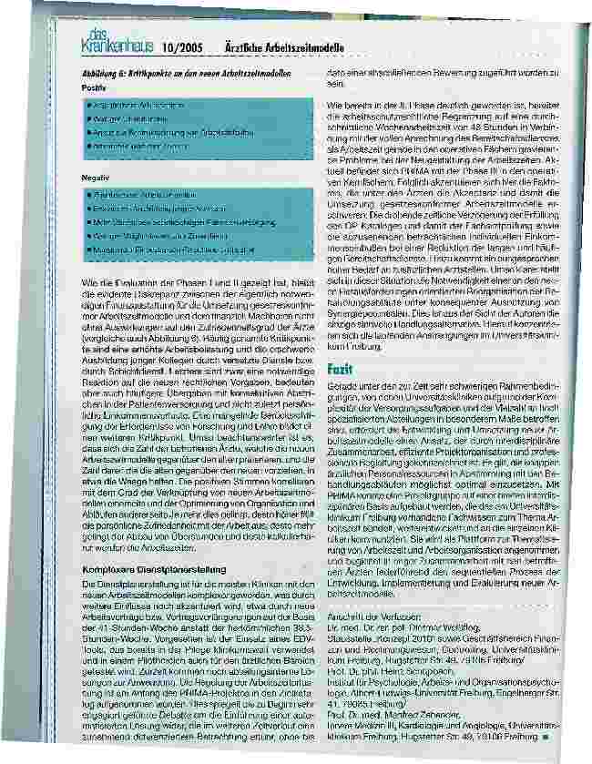 Vorschauseite 6: Der Ansatz der Universitätsklinik Freiburg zur Neugestaltung ärztlicher ArbeitszeitenDie Projektgruppe für innovative Arbeitszeitmodelle (PRIMA)