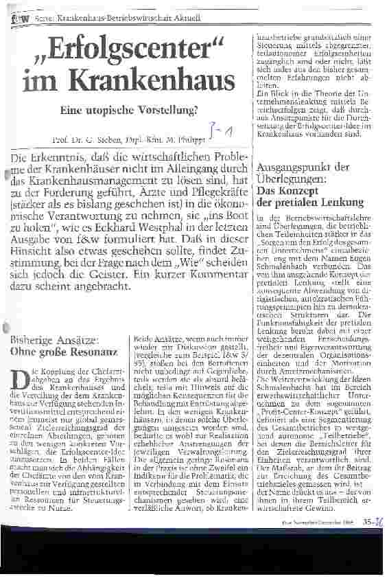Vorschauseite 1: Erfolgscenter im Krankenhaus Eine utopische Vorstellung?