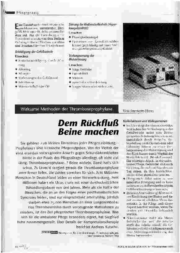 Vorschauseite 1: Dem Rückfluß Beine machen Wirksame Methoden der Thromboseprophylaxe