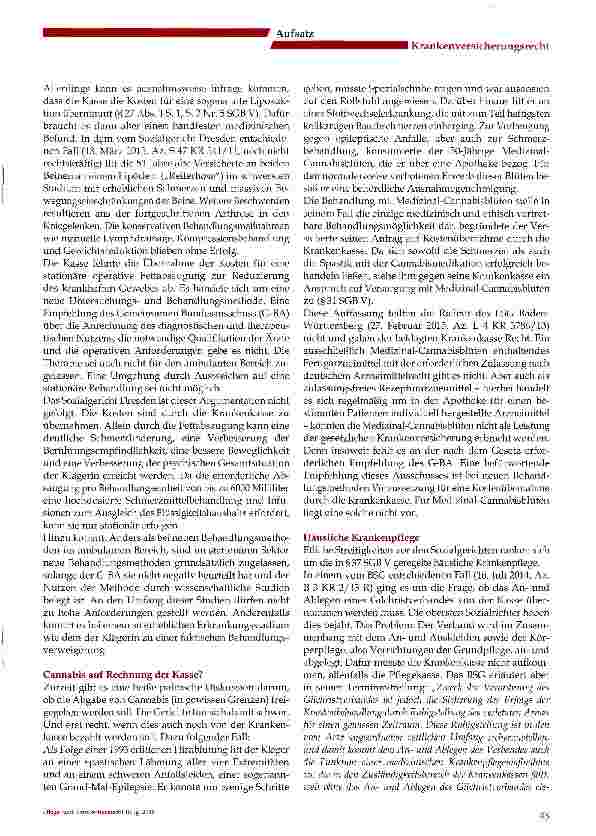 Vorschauseite 3: Kuba-Therapie oder Cannabis auf Rechnung der Kasse? - Aktuelle Entscheidungen zu den Leistungspflichten der GKV