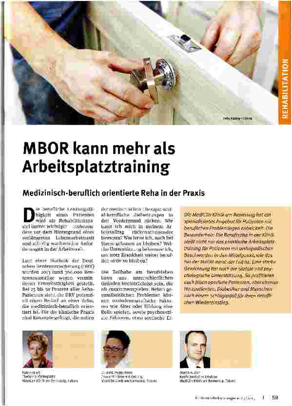 Vorschauseite 1: MBOR kann mehr als Arbeitsplatztraining Medizinisch-beruflich orientierte Reha in der Praxis