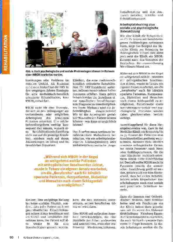 Vorschauseite 2: MBOR kann mehr als Arbeitsplatztraining Medizinisch-beruflich orientierte Reha in der Praxis