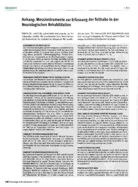 Vorschauseite 1: Anhang: Messinstrumente zur Erfassung der Teilhabe in der Neurologischen Rehabilitation