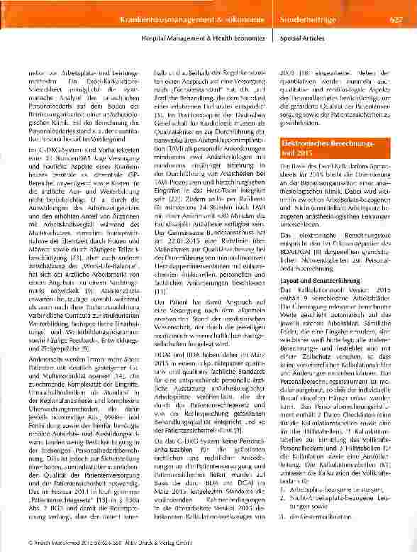 Vorschauseite 2: Personalbedarfskalkulation Anästhesie 2015