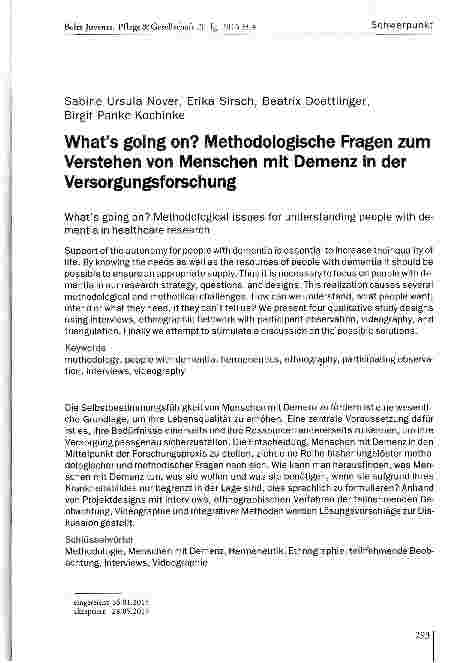 Vorschauseite 1: Whats going on? Methodologische Fragen zum Verstehen von Menschen mit Demenz in der Versorgungsforschung