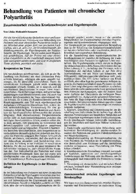 Vorschauseite 1: Behandlung von Patienten mit chronischer Polyarthritis Zusammenarbeit zwischen Krankenschwester und Ergotherapeutin