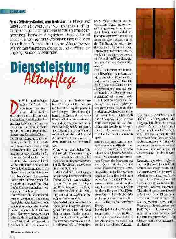 Vorschauseite 1: Dienstleistung Altenpflege Neues Selbstverständnis, neue Maßstäbe