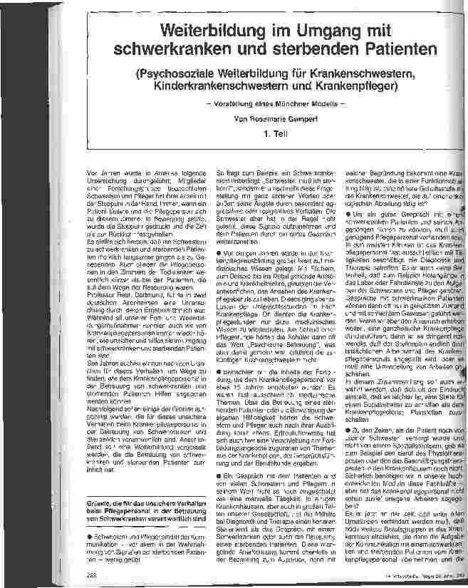 Vorschauseite 1: Weiterbildung im Umgang mit schwerkranken und sterbenden Patienten Vorstellung eines Münchner Modells 1. Teil