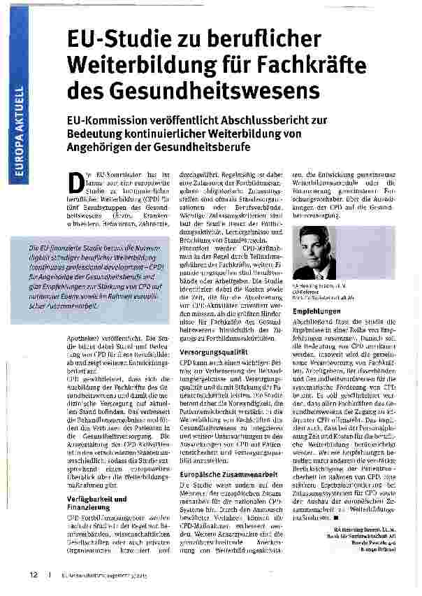 Vorschauseite 1: EU-Studie zu beruflicher Weiterbildung für Fachkräfte des Gesundheitswesens