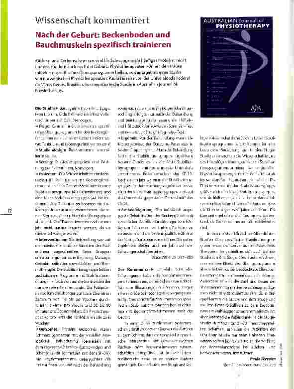 Vorschauseite 1: Wissenschaft kommentiert Nach der Geburt: Beckenboden und Bauchmuskeln spezifisch trainieren
