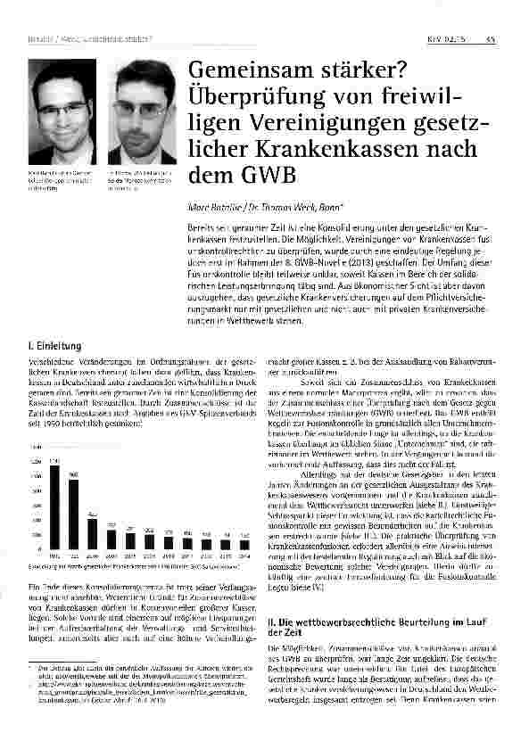 Vorschauseite 1: Gemeinsam stärker? Überprüfung von freiwil-ligen Vereinigungen gesetz-licher Krankenkassen nach dem GWB