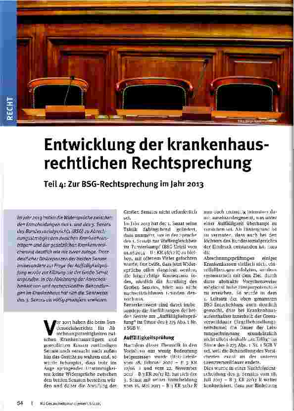 Vorschauseite 1: Entwicklung der Krankenhaus rechtlichen Rechtsprechung Teil 4: Zur BSG-Rechtsprechung im Jahr 2013