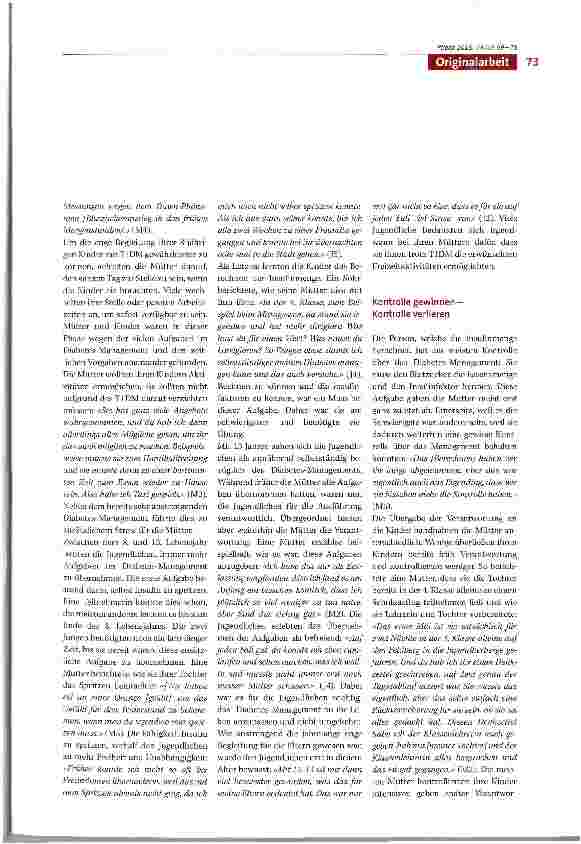 Vorschauseite 5: Transition von der Kindheit zur Adoleszenz - eine qualitative Studie zum Erleben von Adoleszenten mit Typ 1 Diabetes mellitus und ihren Müttern