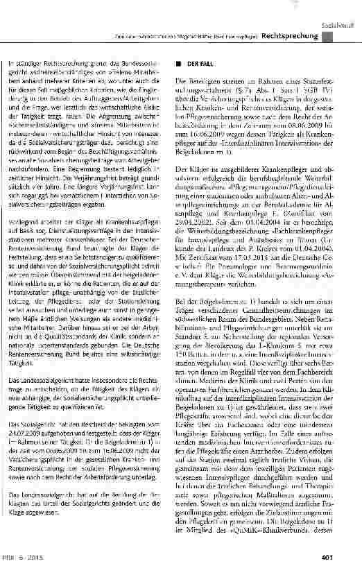 Vorschauseite 2: Zum Arbeitnehmerstatus von Pflegefachkräften (hier: Intensivpfleger) SGB IV § 7 Abs. 1 Satz 1, § 7a Abs. 1 und Abs. 6 Satz 1