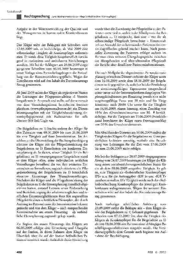 Vorschauseite 3: Zum Arbeitnehmerstatus von Pflegefachkräften (hier: Intensivpfleger) SGB IV § 7 Abs. 1 Satz 1, § 7a Abs. 1 und Abs. 6 Satz 1