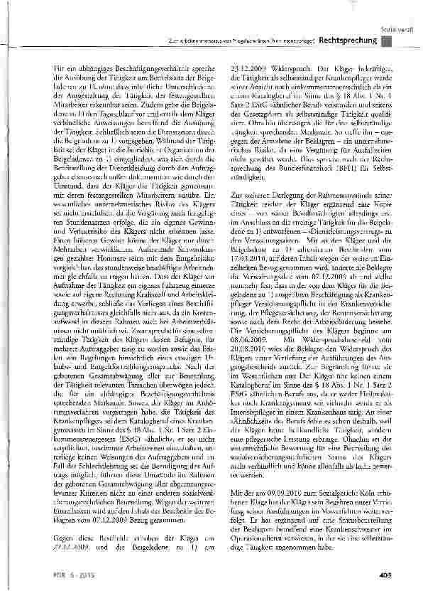 Vorschauseite 4: Zum Arbeitnehmerstatus von Pflegefachkräften (hier: Intensivpfleger) SGB IV § 7 Abs. 1 Satz 1, § 7a Abs. 1 und Abs. 6 Satz 1