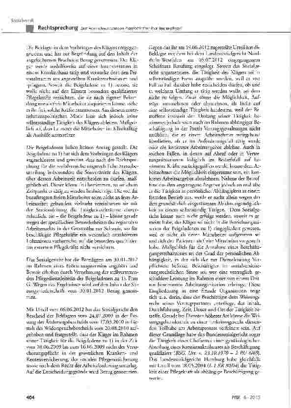 Vorschauseite 5: Zum Arbeitnehmerstatus von Pflegefachkräften (hier: Intensivpfleger) SGB IV § 7 Abs. 1 Satz 1, § 7a Abs. 1 und Abs. 6 Satz 1