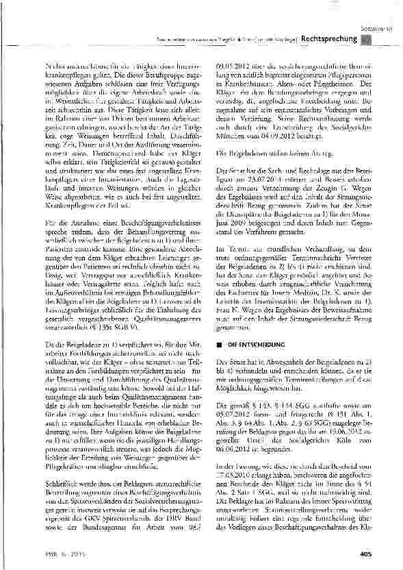 Vorschauseite 6: Zum Arbeitnehmerstatus von Pflegefachkräften (hier: Intensivpfleger) SGB IV § 7 Abs. 1 Satz 1, § 7a Abs. 1 und Abs. 6 Satz 1