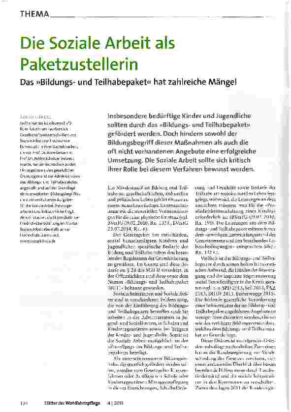 Vorschauseite 1: Die Soziale Arbeit als Paketzustellerin Das »Bildungsund Teilhabepaket« hat zahlreiche Mängel