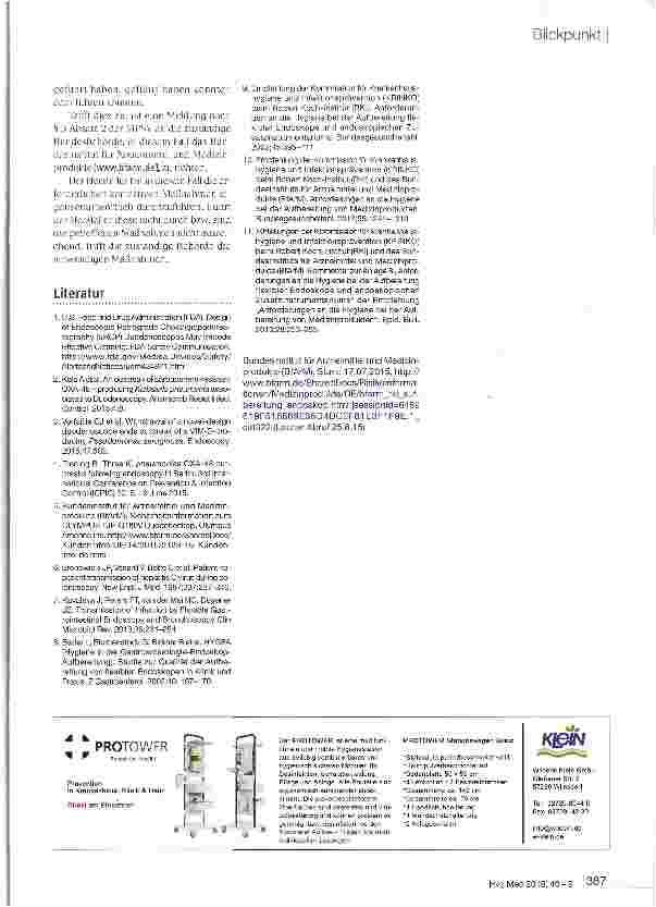 Vorschauseite 2: Hinweis des BfArM und des RKI zu komplex aufgebauten Endoskopen (Duodenoskopen), deren Aufbereitung und damit verbundenen Infektionsrisiken