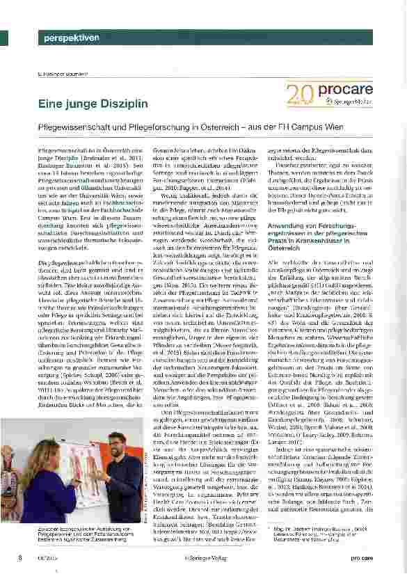 Vorschauseite 1: Eine junge Disziplin Pflegewissenschaft und Pflegeforschung in Österreich - aus der FH Campus Wien