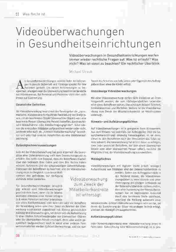 Vorschauseite 1: Videoüberwachungen in Gesundheitseinrichtungen