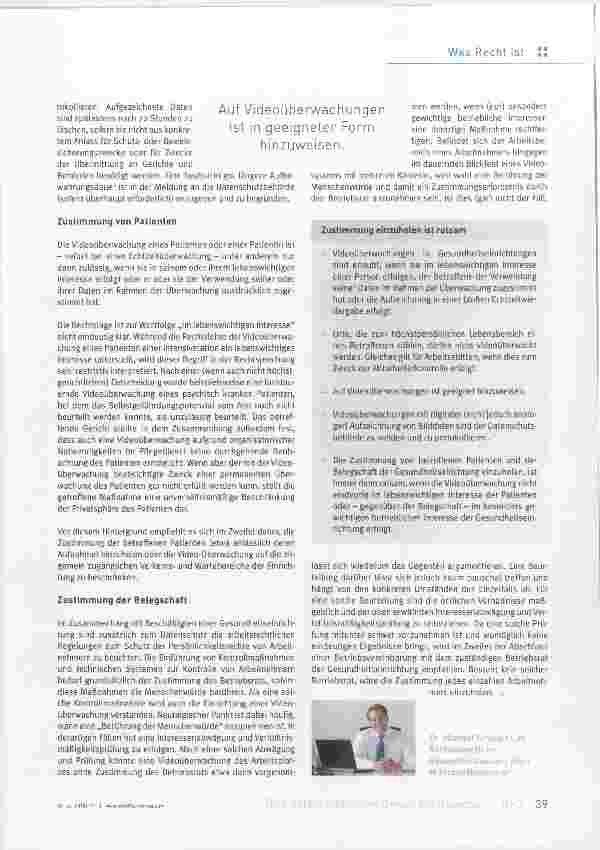 Vorschauseite 2: Videoüberwachungen in Gesundheitseinrichtungen
