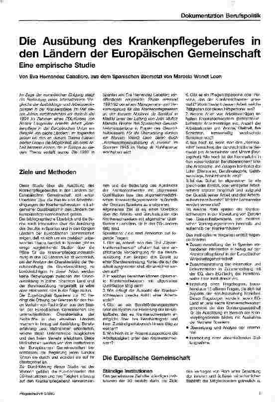Vorschauseite 1: Die Ausübung des Krankenpflegeberufes in den Ländern der Europäischen Gemeinschaft Eine empirische Studie