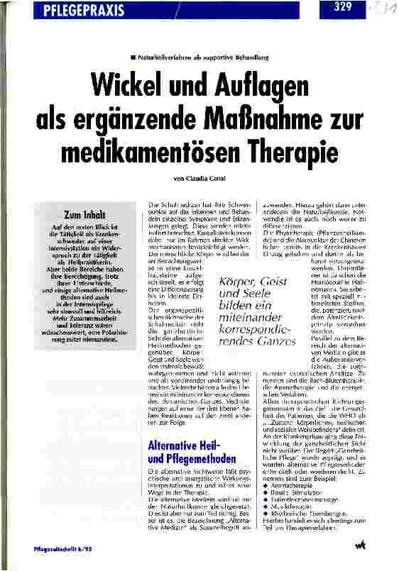 Vorschauseite 1: Wickel und Auflagen als supportive Behandlung Naturheilverfahren als supportive Behandlung