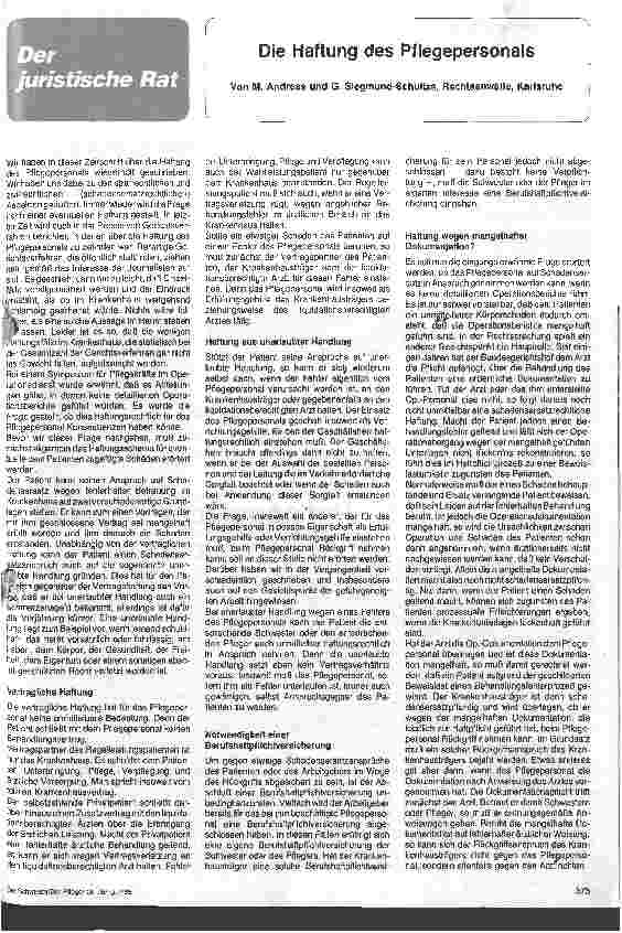 Vorschauseite 1: Die Haftung des Pflegepersonals