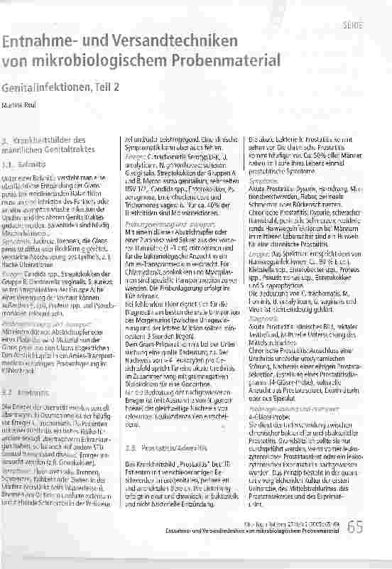 Vorschauseite 1: Entnahmeund Versandtechnikenvon mikrobiologischem ProbenmaterialGenitalinfektionen, Teil 2