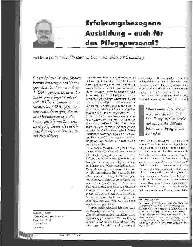 Vorschauseite 1: Erfahrungsbezogene Ausbildung - auch für das Pflegepersonal?