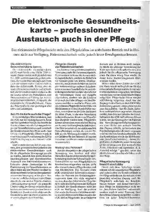 Vorschauseite 1: Die elektronische Gesundheitskarte - professioneller Austausch auch in der Pflege