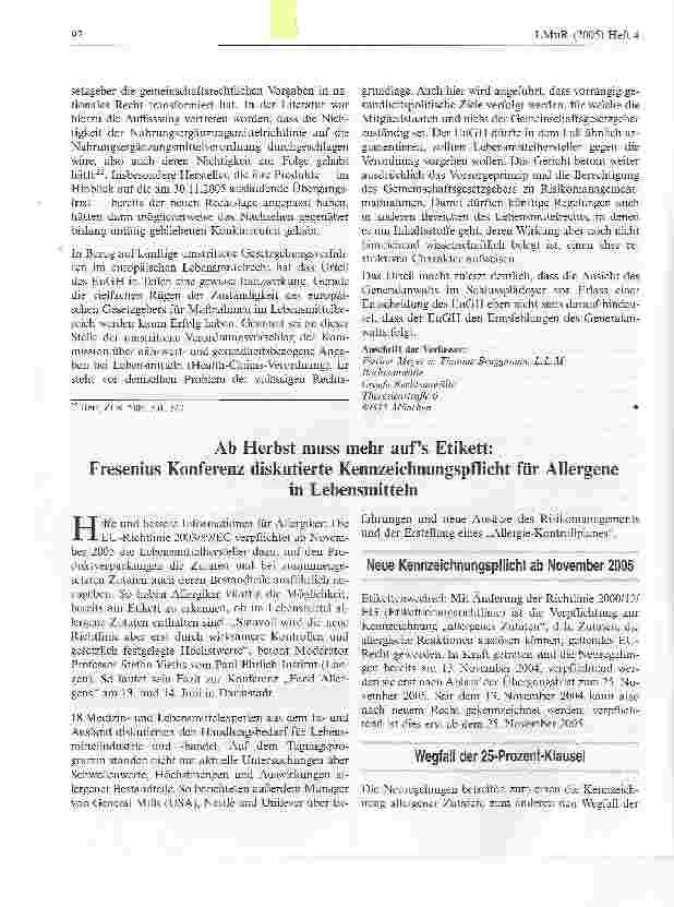 Vorschauseite 1: Ab Herbst muss mehr aufs Etikett:Fresenius Konferenz diskutierte Kennzeichnungspflicht für Allergene in Lebensmitteln