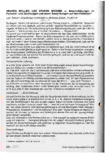 Vorschauseite 1: Helfen wollen und sparen müssen - Einschränkungen im Personalund Sachbudget und deren Auswirkungen auf den Patienten