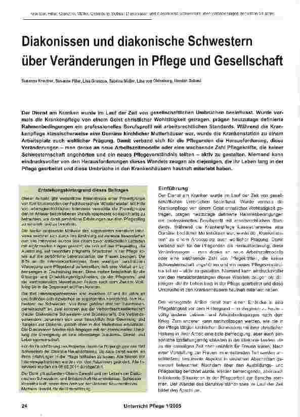 Vorschauseite 1: Diakonissen und diakonische Schwestern über Veränderungen in Pflege und Gesellschaft